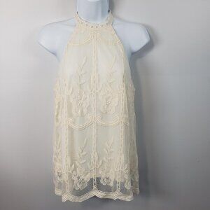 Altar'd State Cream Ivory Halter Neck Tank Floral Crochet Lace Overlay - S /A194